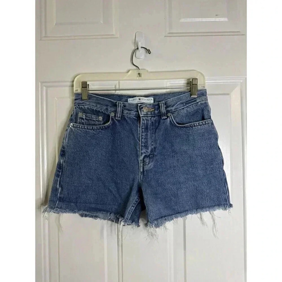 VTG TOMMY HILFIGER Women 90s Y2k Jean Shorts Blue Cut Off Cotton Denim Sz 4 - Picture 1 of 9